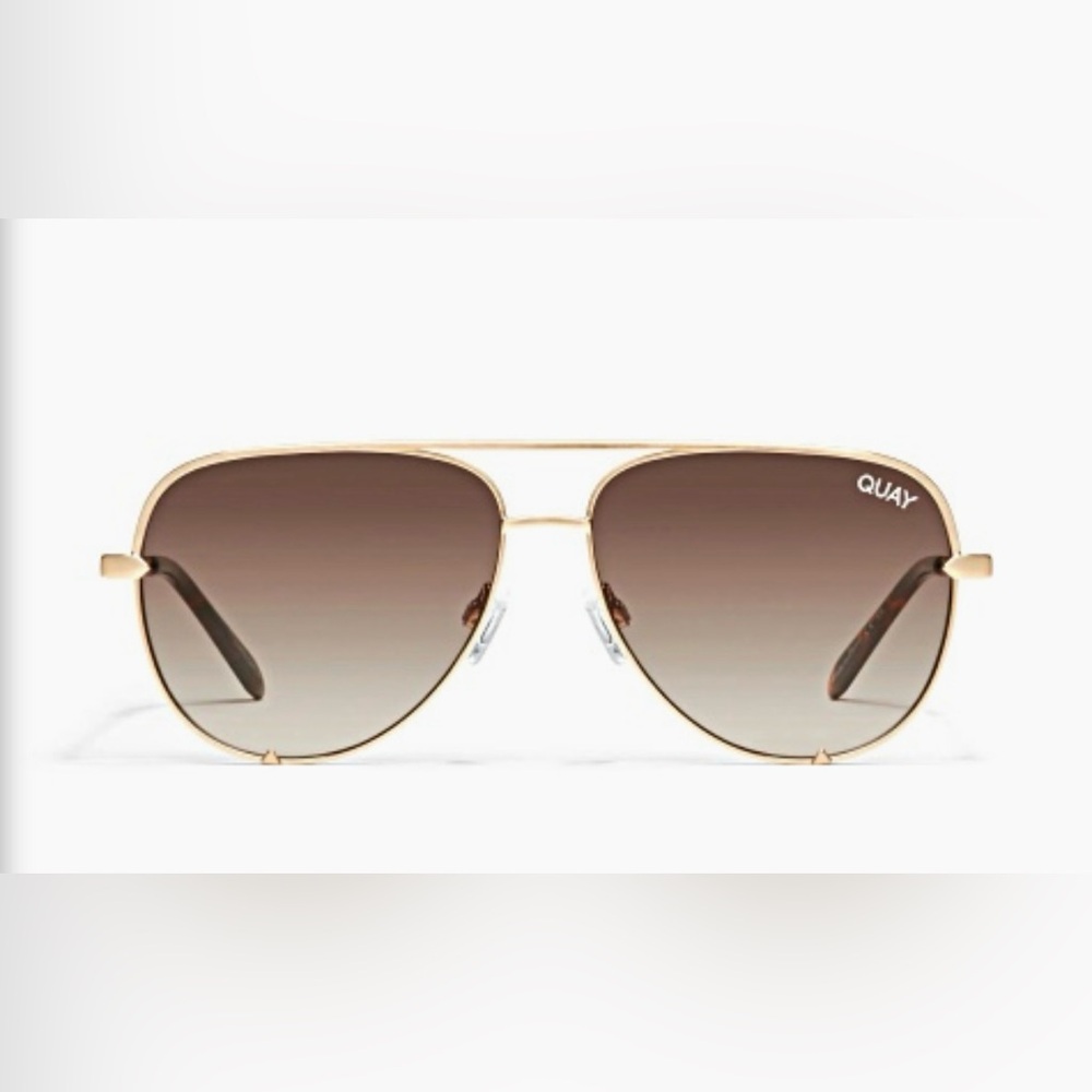 Quay Australia Gold Frame Brown Gradient Aviator Sunglasses